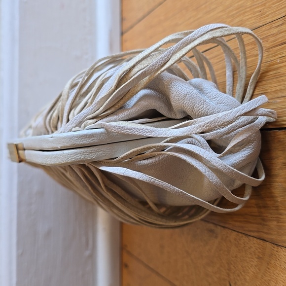 Clare V., Leather Strip Frame Clutch, Ivory, VGUC, 5.5" L x 9" W - Picture 9 of 15